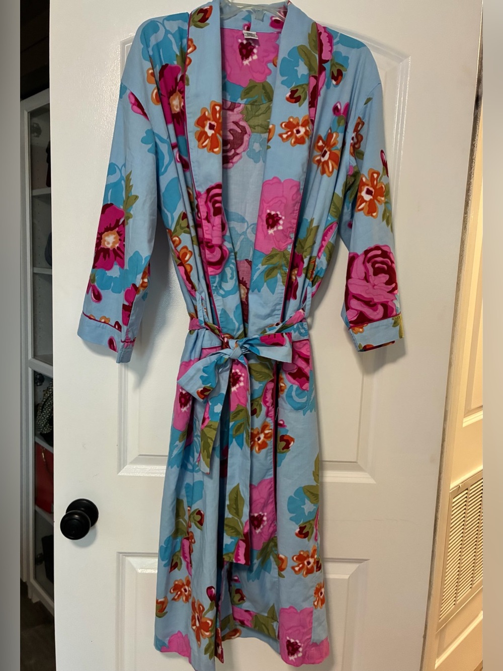 Peter Alexander Long Blue Robe with Pink Orange Flowers- SM